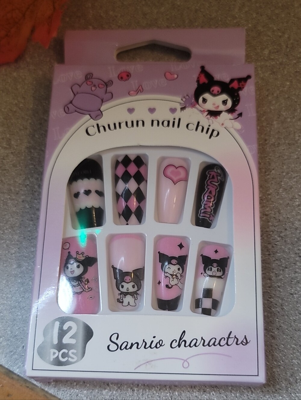 Sanrio Kuromi Pink and Black Press-On Nail Tips - 12 PCS